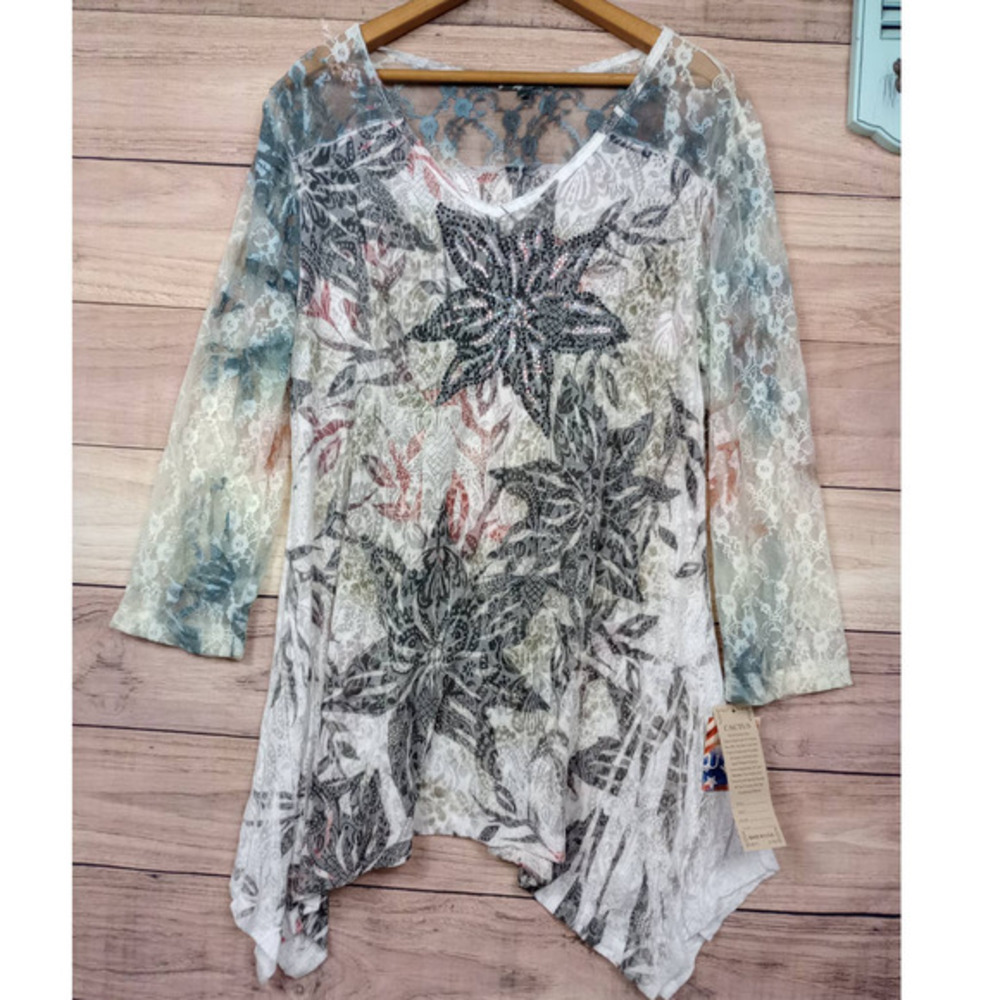 Cactus NASHVILLE‎ ASYMMETRICAL HEM TUNIC RHINESTONE TOP NWT LARGE